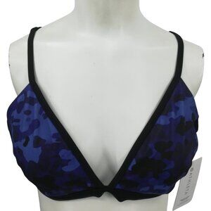Athleta Freestyle Camo Bikini Top Size L Black Blue Lattice Back Strappy Swim